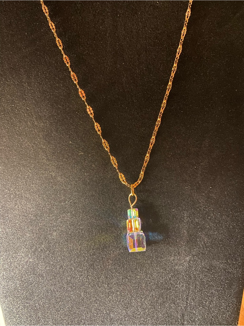 14k Gold Filled Chain Necklace with Iridescent Crystal Pendant - Women Jewelry